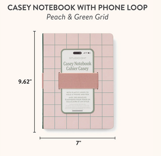 Peach & Green Grid Notebook with Phone Loop