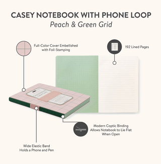 Peach & Green Grid Notebook with Phone Loop