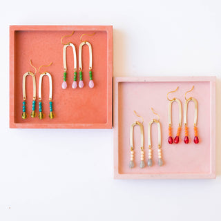 Long Arch Beaded Earrings: Green