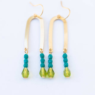 Long Arch Beaded Earrings: Green