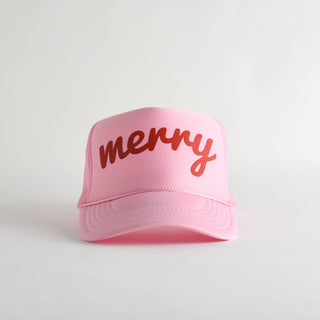 Merry Trucker Christmas Hat - pink