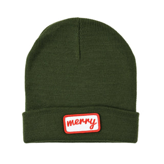 Merry Christmas Beanie - knit cap, moss
