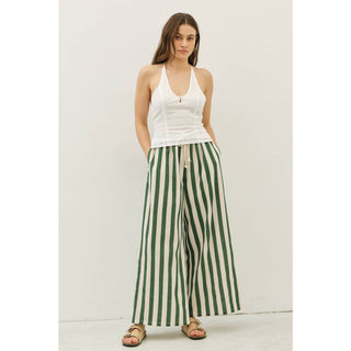 idem ditto - STRIPE WIDE-LEG PANTS WITH ELASTIC WAISTBAND