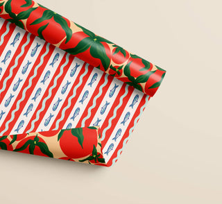 Squiggle Sardine Stripe & Tomato Double Sided Gift Wrap
