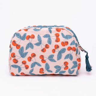 Cherry Small Quilted Scallop Zipper Pouch