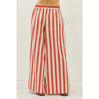idem ditto - STRIPE WIDE-LEG PANTS WITH ELASTIC WAISTBAND