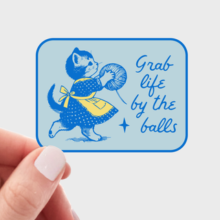 Grab Life by the Balls Sticker - cat, kitten, kitty, yarn