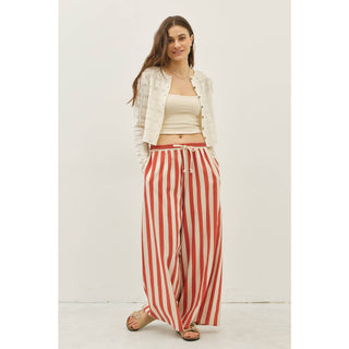 idem ditto - STRIPE WIDE-LEG PANTS WITH ELASTIC WAISTBAND