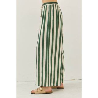 idem ditto - STRIPE WIDE-LEG PANTS WITH ELASTIC WAISTBAND