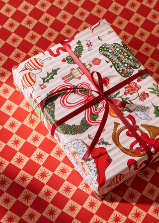Nostalgic Red Star Checked Gift Wrap