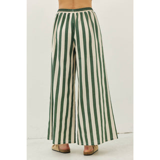 idem ditto - STRIPE WIDE-LEG PANTS WITH ELASTIC WAISTBAND