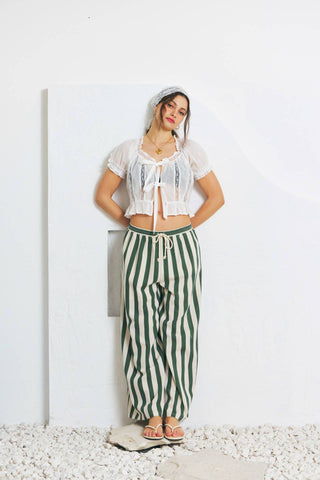 idem ditto - STRIPE WIDE-LEG PANTS WITH ELASTIC WAISTBAND