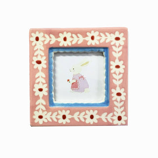 Hand-Painted Ceramic Photo Frame - Pink Flowers