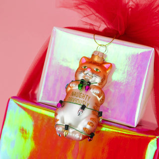 Naughty Obviously - Funny Cat Glass Ornament