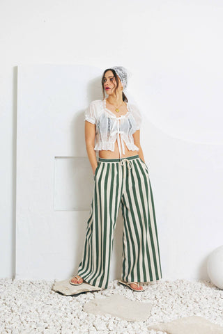 idem ditto - STRIPE WIDE-LEG PANTS WITH ELASTIC WAISTBAND