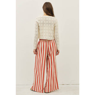 idem ditto - STRIPE WIDE-LEG PANTS WITH ELASTIC WAISTBAND