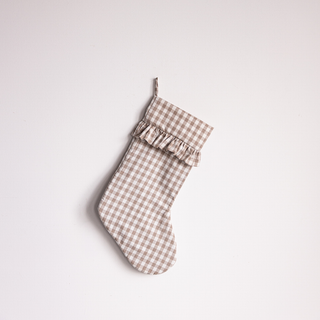 Beige Gingham Holiday Stocking