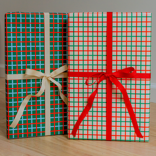 Red/Green Grid Wrapping Paper Sheet