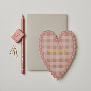 Pink Gingham 'Mum' Heart
