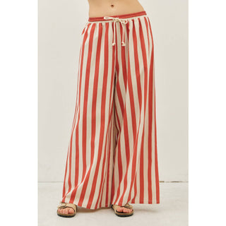 idem ditto - STRIPE WIDE-LEG PANTS WITH ELASTIC WAISTBAND