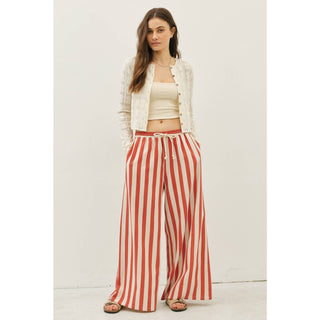 idem ditto - STRIPE WIDE-LEG PANTS WITH ELASTIC WAISTBAND
