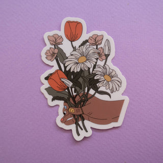 Hand Holding Flowers Sticker