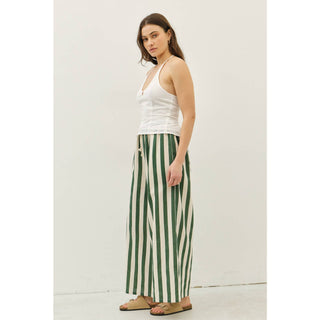 idem ditto - STRIPE WIDE-LEG PANTS WITH ELASTIC WAISTBAND