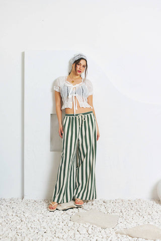 idem ditto - STRIPE WIDE-LEG PANTS WITH ELASTIC WAISTBAND