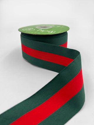 2" Green & Red Woven Stripe Grosgrain Ribbon