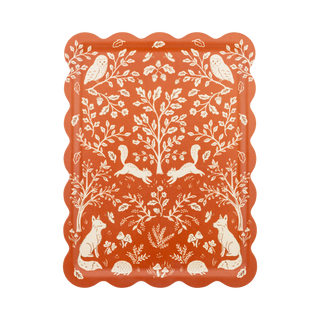 Acorn Grove Scalloped Rectangle Bamboo Tray