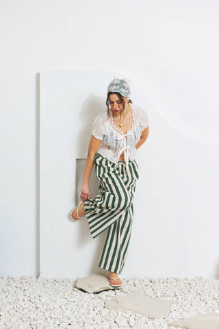 idem ditto - STRIPE WIDE-LEG PANTS WITH ELASTIC WAISTBAND