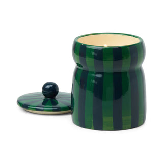 Green & Navy Striped Ceramic With Lid