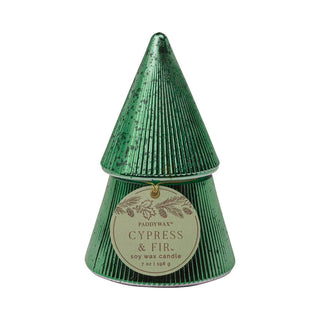 Stacked Tree Candle W/Lid, Dark Green Hangtag