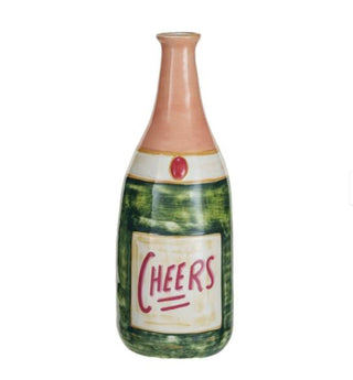 Stoneware Champagne Bottle Shaped Vase "Cheers"
