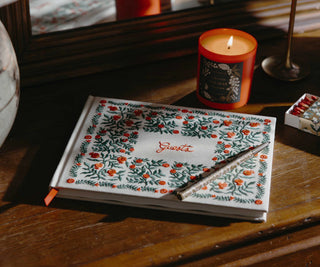 Christmastide Pomegranate Embroidered Fabric Guest Book