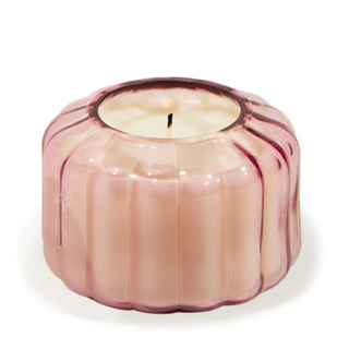 Small Pink Ribbed Glass Candle