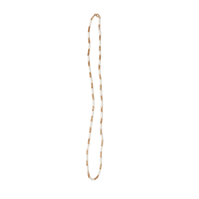 Ivory and Gold Single Strand Beaded Necklace