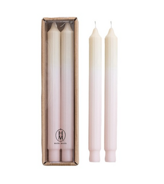 2 Tone Pleated Taper Candles - Light Pink/Ivory