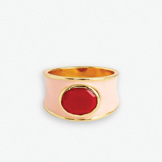 Big Oval Stone Ring -pink/red
