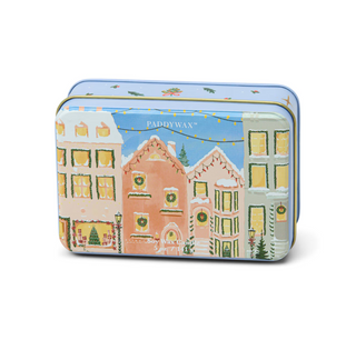 Holiday Tin with Christmas Village Scene