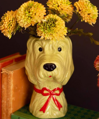 Ceramic Dog Vase With Bow- Green