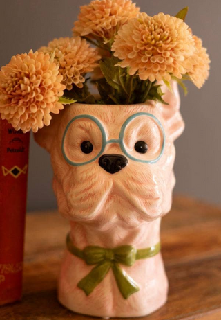 Ceramic Dog Vase With Bow- Pink