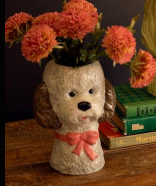 Ceramic Dog Vase With Bow- White