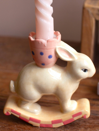 Ceramic Easter Bunny Taper Candle Holder- Pink
