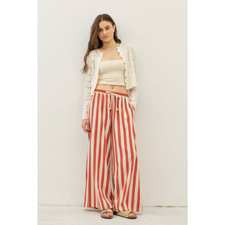 idem ditto - STRIPE WIDE-LEG PANTS WITH ELASTIC WAISTBAND