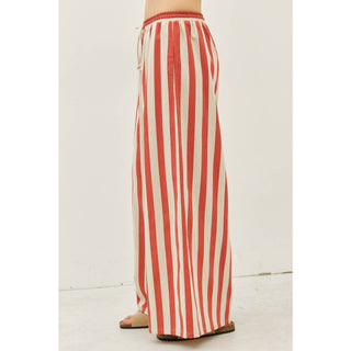 idem ditto - STRIPE WIDE-LEG PANTS WITH ELASTIC WAISTBAND