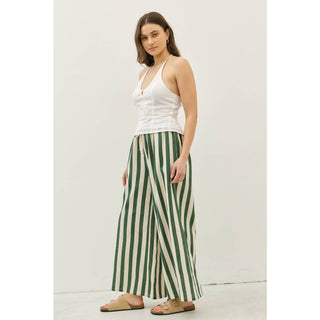 idem ditto - STRIPE WIDE-LEG PANTS WITH ELASTIC WAISTBAND