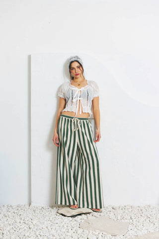 idem ditto - STRIPE WIDE-LEG PANTS WITH ELASTIC WAISTBAND