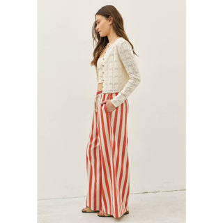 idem ditto - STRIPE WIDE-LEG PANTS WITH ELASTIC WAISTBAND