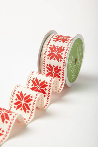 1.5" Red Scandinavian-Inspired Snowflake Ribbon